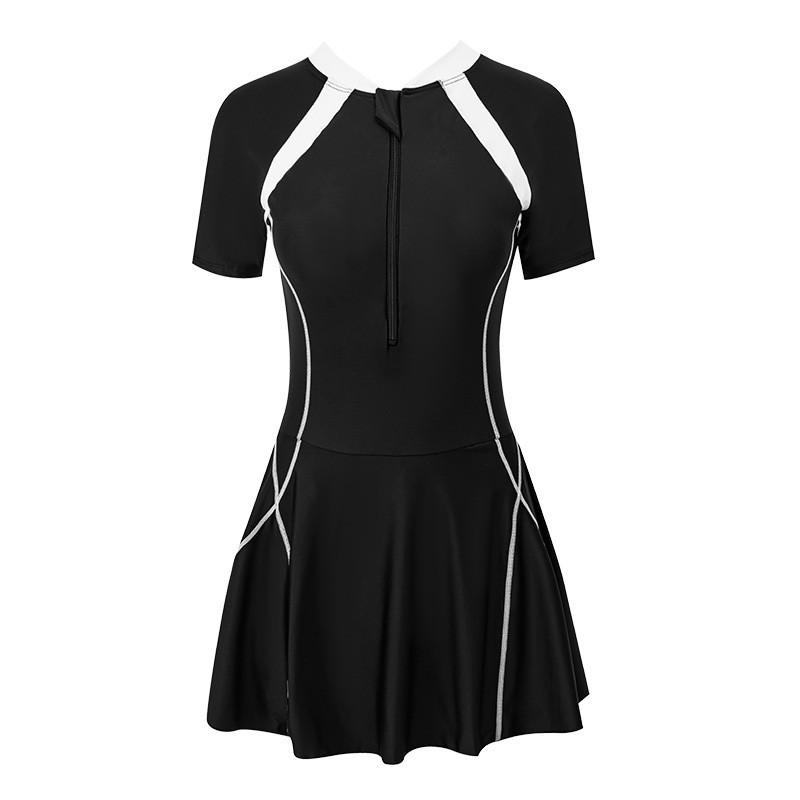 Plus Size Womens Modest One-Piece Swimsuit With Tummy Control High Waist Skirted Design Bathing Swimming Water Activities