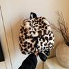 Plush Imitation Rabbit Fur Backpack Women'S Large-Capacity Drawstring Leopard Print Solid Color Small Backpack