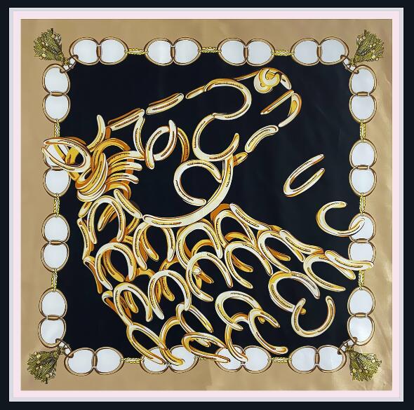 New 90x90cm Silk Scarf Women Metal Chain Print Satin Head Hijab Scarfs Luxury Brand Foulard Colors Beach Shawls Square Scarves