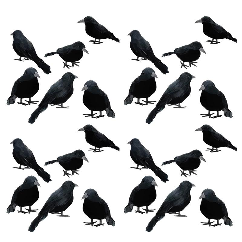 6-18Pcs Halloween Crow Decors Fake Crow Decors Artificial Crows Black Feather Crows Lifelike Ravens Halloween Party Decoration 5