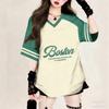 Women Print V-Neck Short Sleeve T-Shirt Summer Tops Baseball Jerseys Stripe Oversized Sport Outdoor T-Shirt