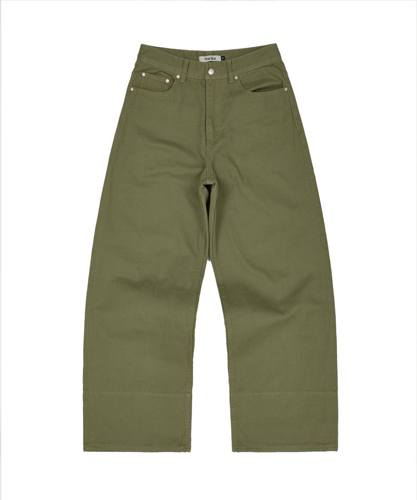 WAIKEI Check Applique Roll-Up Cotton Pants Khaki