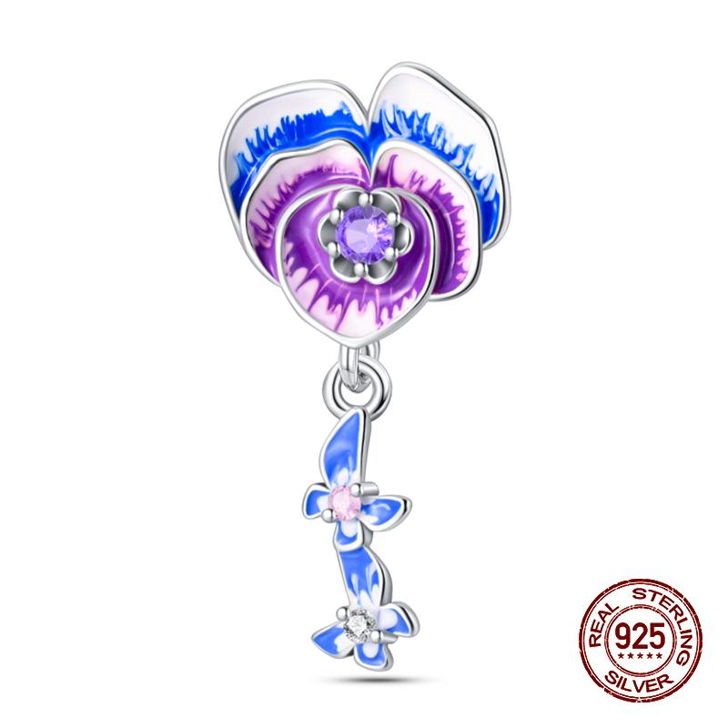 925 Sterling Silver Butterfly Tulip Iris Flower Charms Beads Fit 925 Original Bracelets Fine DIY Valentine Jewelry Gifts