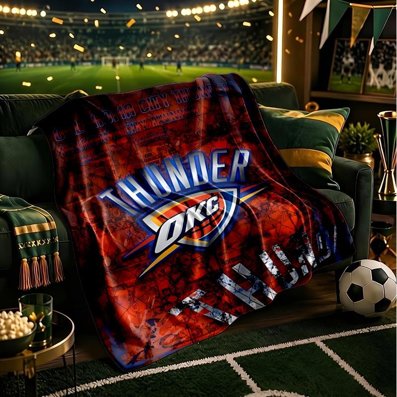 Плед с символикой баскетбольной команды Thunder Легкий фланелевый плед для кровати Идеально подходит для путешествий, кемпинга, гостиных, офисов, диванов, Подарок фанату на Рождество