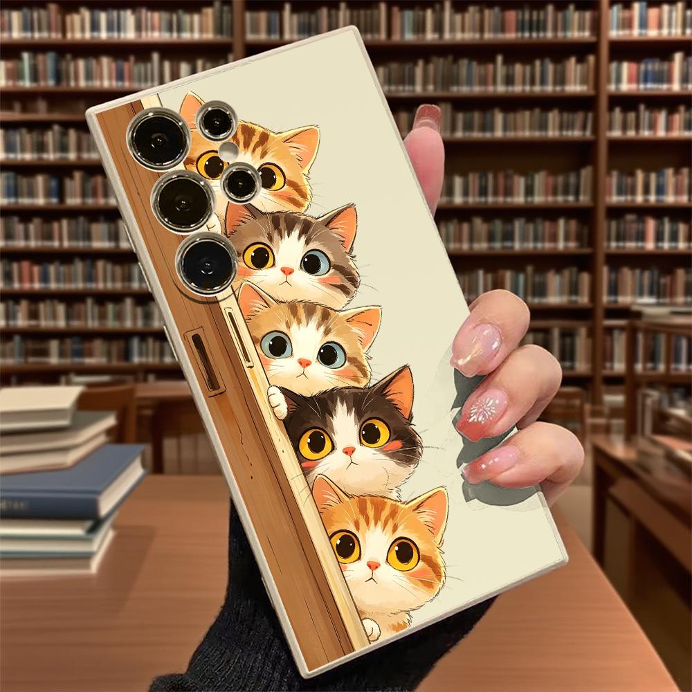 Peeking Kittens Illustration Soft TPU Case Slim Shockproof Protective Cover For Samsung Galaxy S Ultra FE Plus A Series 5G