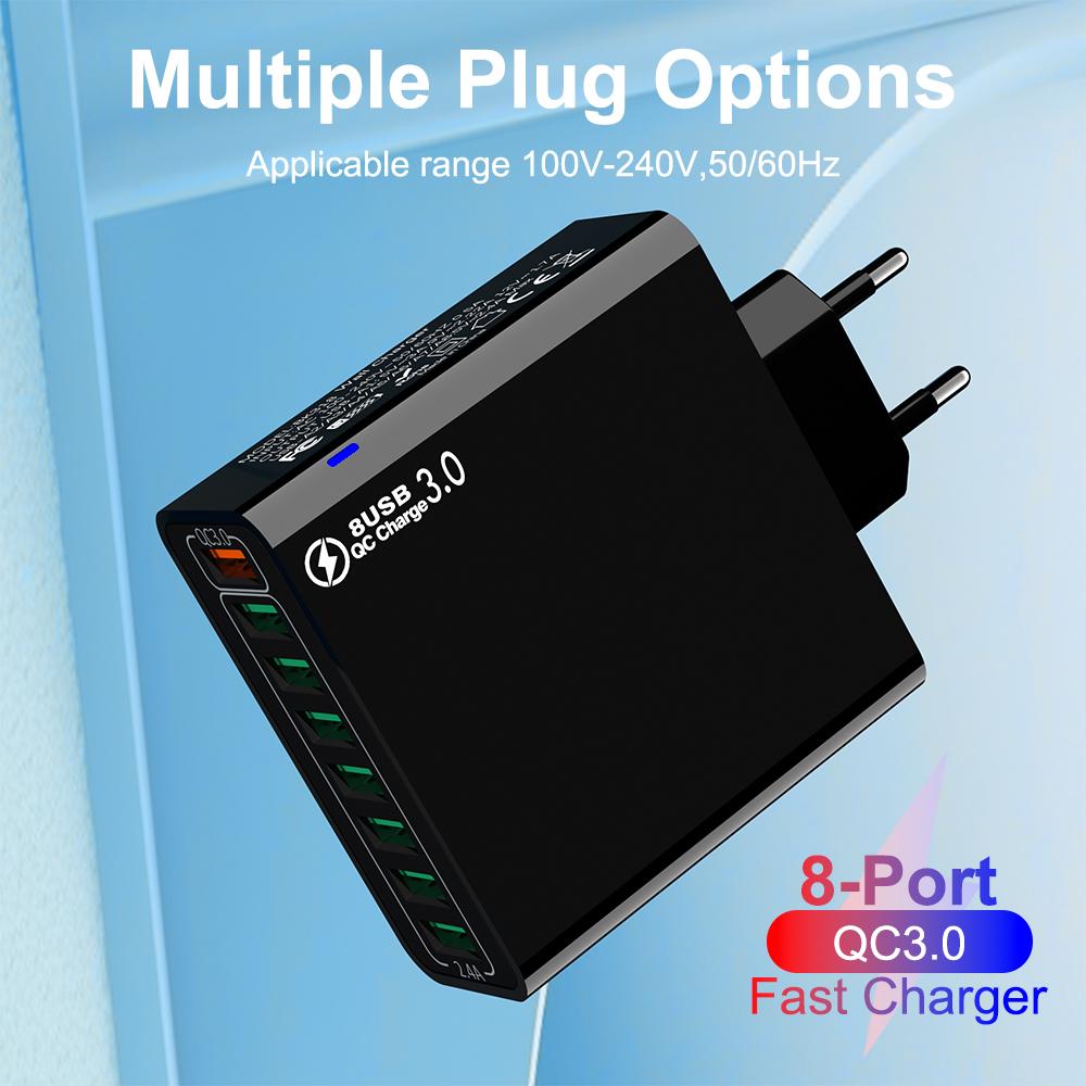 QC 3.0 8 Port Fast Charging USB Charger EU US KR Wall Quick Charge Plug For Phone Adapter For iPhone 15 14 Xiaomi Samsung