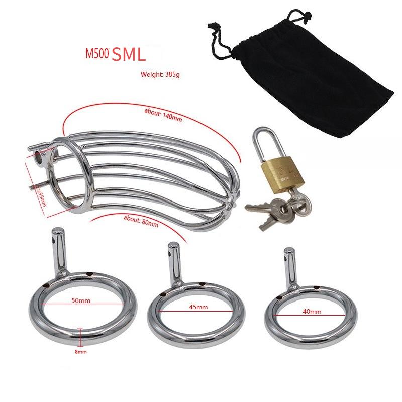 New Men's Chastity Cage Metal Wearable CB Lock Penis Restraint Device Three C-Ring Options Celibacy Adult Sex Toys BDSM Training