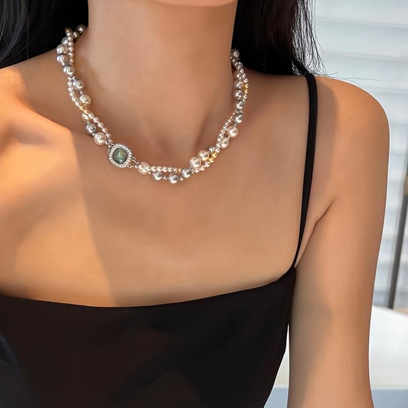 Двухслойное крученое ожерелье из искусственного жемчуга смешанных цветов, французская цепочка для свитера, легкая роскошная цепочка для ключицы, подарок для вечеринки