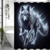 Фэнтези Волк Арт Занавеска для душа Волк, Декоративная занавеска для душа для ванной комнаты, Водонепроницаемая занавеска для душа с крючками