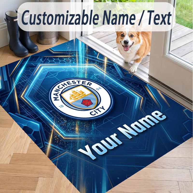 Custom Text Printed Rug Manchester City Non Slip Floor Carpet For Home Room Decor