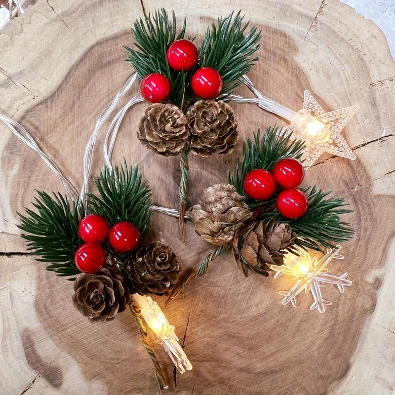 10Pcs Christmas Decoration Artificial Pine Branches Fake Plant Flower Christmas Pine Nuts Cone Decoration