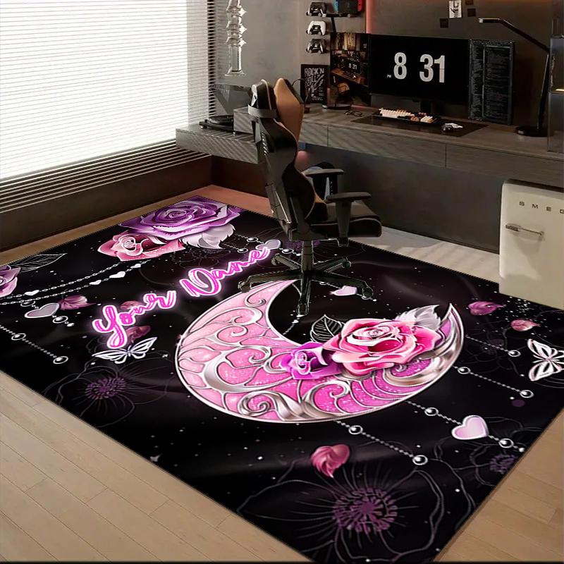 1PC Custom Name Moonlit Fantasy Garden Theme Floor Mat Ideal for Living Room, Game Rooms, Office, Bedroom Floor Mat Design