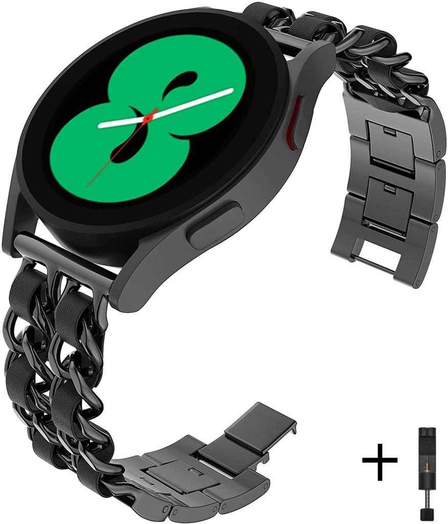 Ремешок 20 мм 22 мм для Samsung Galaxy Watch 4 3 5 Pro 45 мм Active 2 Gear S3 Роскошный кожаный+металлический браслет Ремешок для Huawei Watch GT/2//3