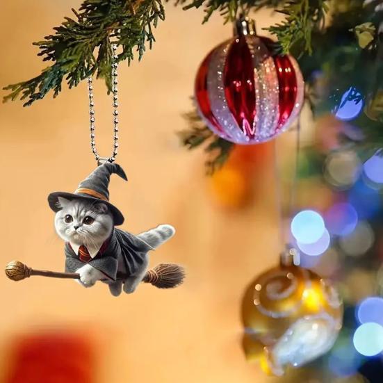 Halloween Wizard Cat Hanging Decoration Home Indoor Christmas Tree Car Rearview Mirror 2D