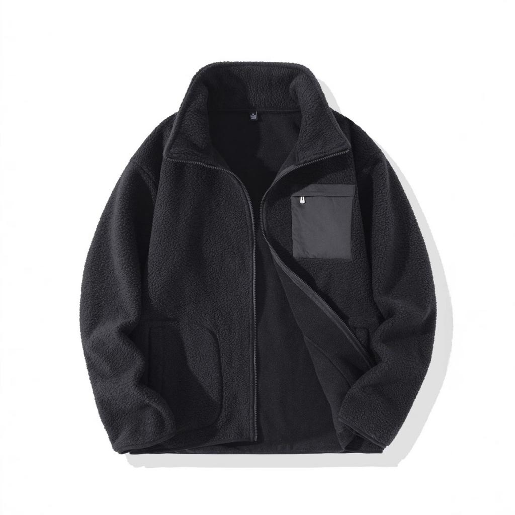 Men's Winter Autumn Thick Fleece Jacket Stand Collar Zipper Sherpa Lined Warm Casual Outerwear