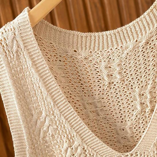 Knitted Tank Top for Women V Neck Sleeveless Hollow Out Crochet Camisole Top Summer