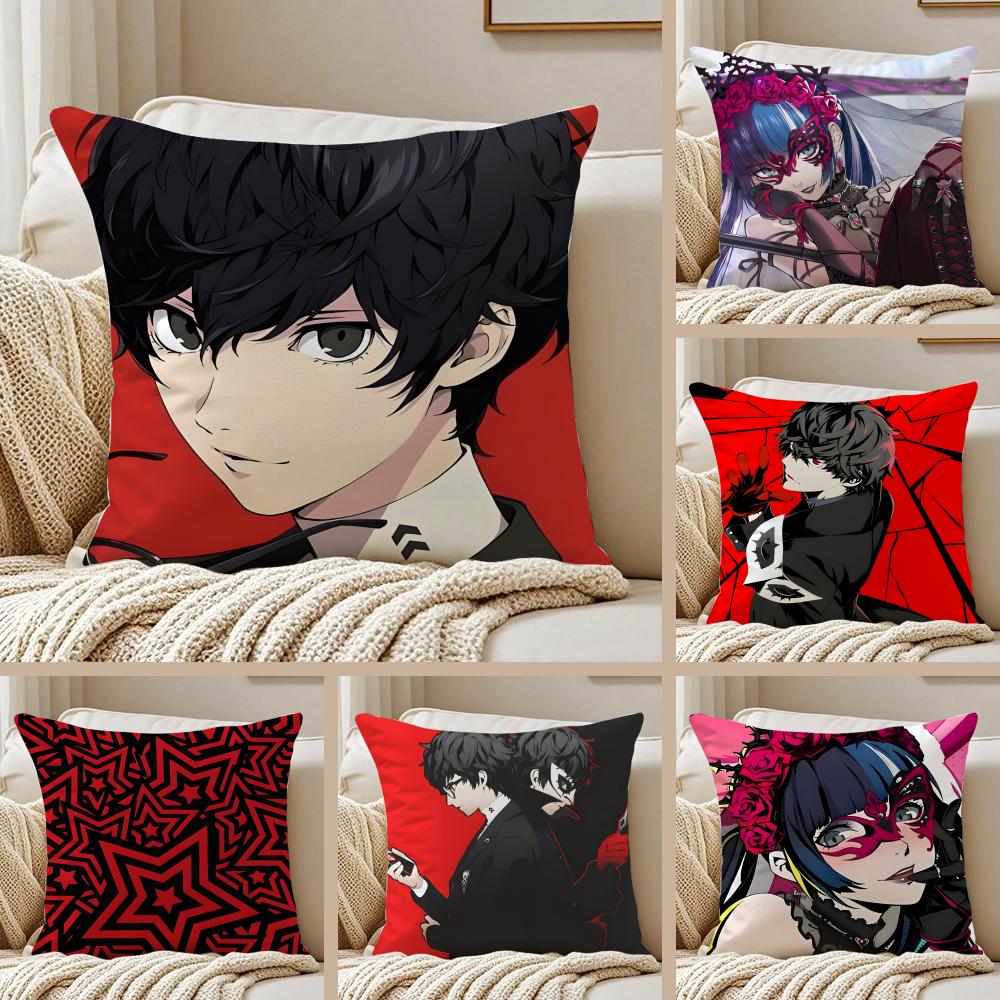 Стильная наволочка для подушки с иконками из аниме PERSONA5, пыленепроницаемая, с потайной молнией, короткий плюш, диванная подушка