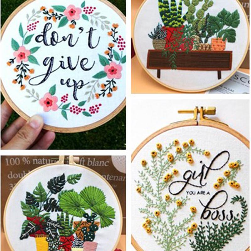 4 шт., комплект ткани для вышивки цветочных растений в горшках с наборами материалов «сделай сам», 15 см + 20 см, бамбуковая вышивка