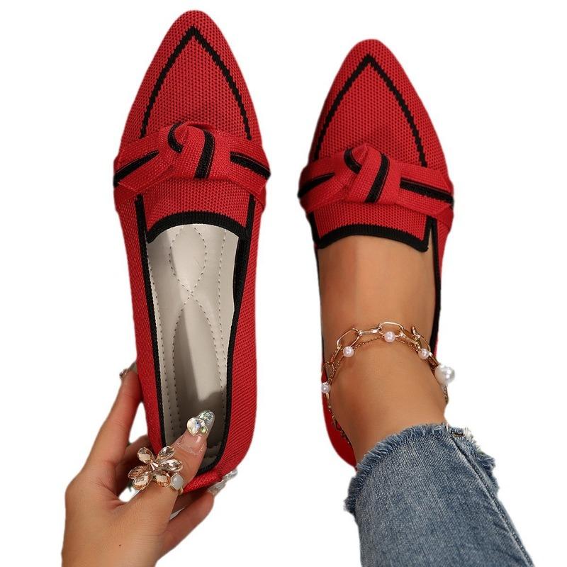 Женская обувь тонкая, остроносая, на плоской подошве, одинарная обувь, женская летящая вязка, на одном ремешке, с бантом, повседневная и дышащая