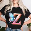 Y2K Butterfly Initial AZ Watercolor Flower Tops Women Aesthetic Alphabet 26 Letter Print T Shirt Fun Mother Mama Mom Tshirts