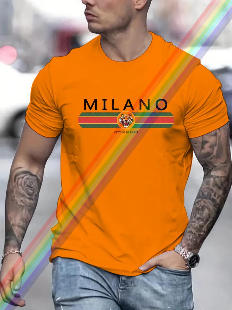 MILANO Print Men's Summer Vintage Casual Pure Cotton Oversized T-shirt Streetwear Casual Fashion Style Clothing