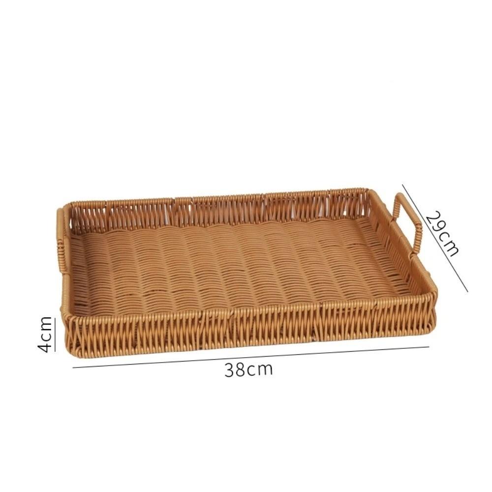 Handwoven Wicker Serving Tray Woven Handheld Plastic Rattan Storage Tray Kitchen Storage