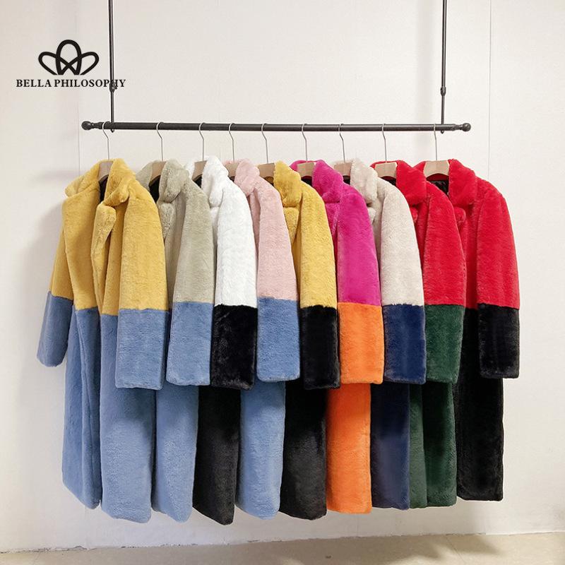 Loose Mink Fleece Imitation Leather Stitching Mid-length Jacket