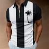 Men's Shirt Polo Casual Zip Short Sleeve Fashion Casual Zipper Summer Spring Regular Fit 3D Black Striped Coconut Tree Print Shirt