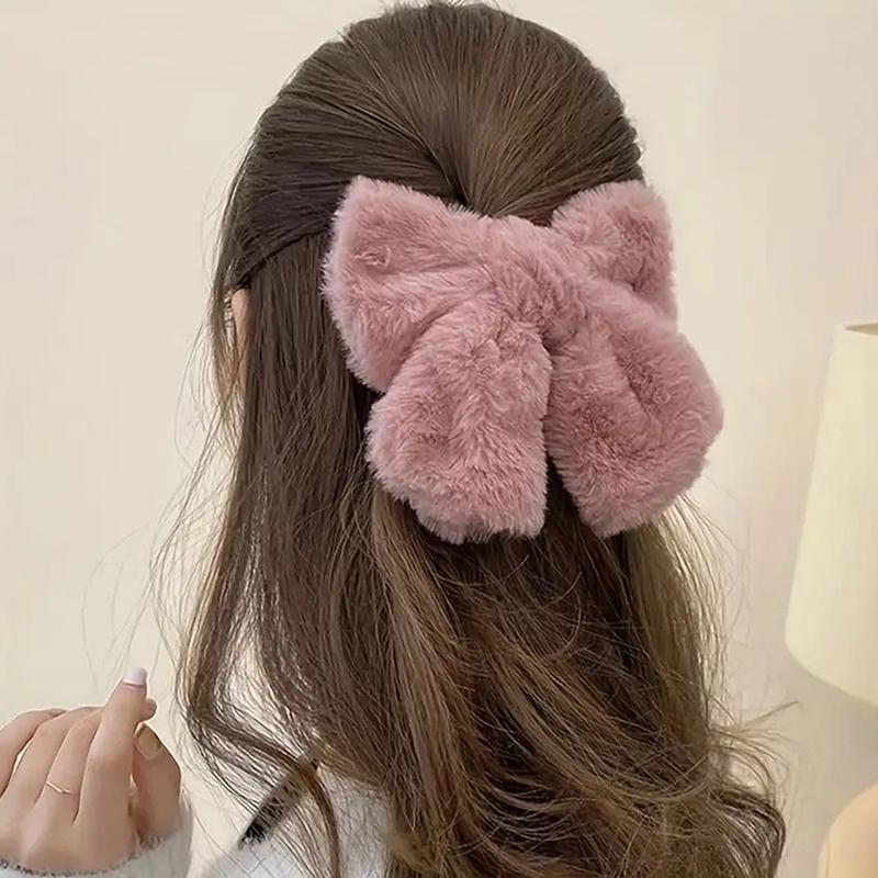 Плюшевая заколка-бантик для волос, женская корейская простая однотонная заколка-бантик, большая заколка для девочек, аксессуары для волос