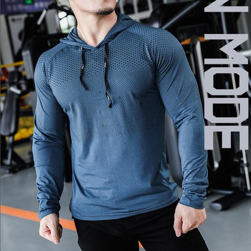 Мужские спортивные пуловеры с капюшоном, повседневные рубашки с длинными рукавами, осенне-зимняя толстовка для фитнеса, быстросохнущие дышащие топы для тренировок по бегу