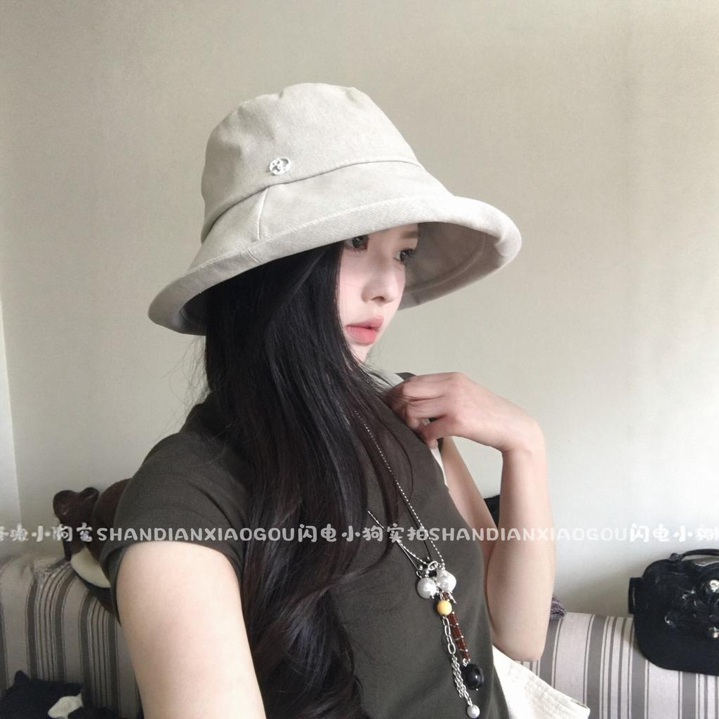 Cotton and linen bucket hat women's summer sunscreen sunshade basin hat showing face versatile casual commuter hat