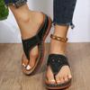 Women Platform Sandals Beach Casual Wedges Flip Flops Open Toe Big Toe Anti-slip Outdoor Shoes Slippers Hollowed Out Rhinestone