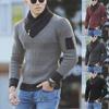 2023 Men's European and American Knitted Pullover Sweater with Scarf Collar and Long Sleeves