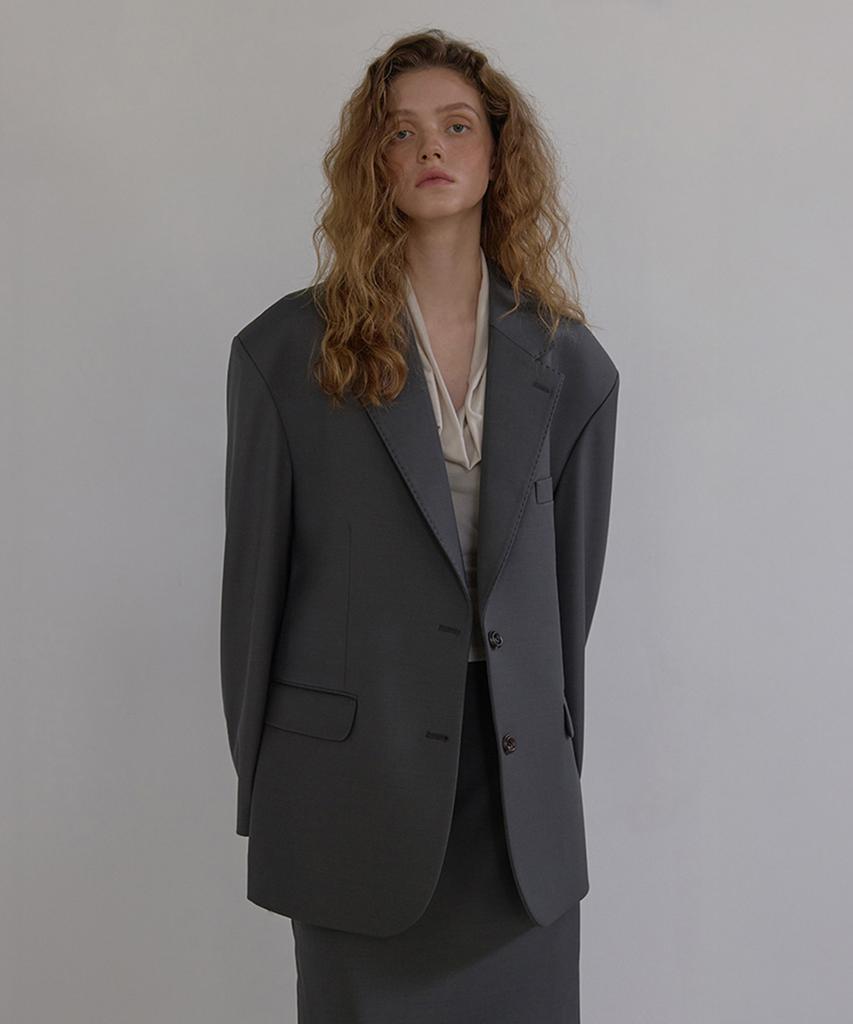 LONQUE Stitch Oversized Single Jacket (Gray)