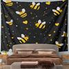 Cute Bees and Hearts on Black Background Pattern Wall Hanging Tapestry Decorative Tapestry Home Decor for Bedroom and Living Room