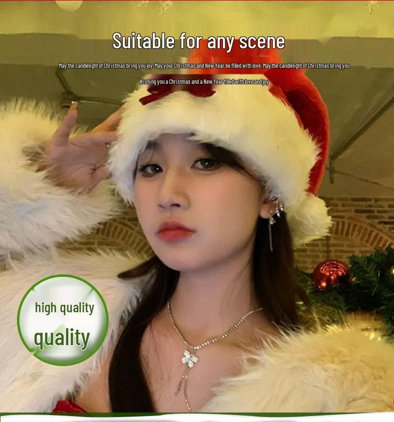 Женская праздничная плюшевая шляпа с бантом - Черно-красный зимний головной убор