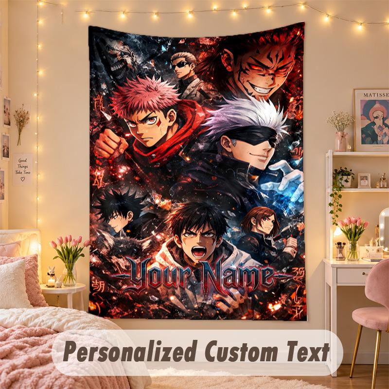 Custom Personalized Tapestry,Jujutsu Kaisen Print Custom Name Text Wall Art Hanging for Bedroom