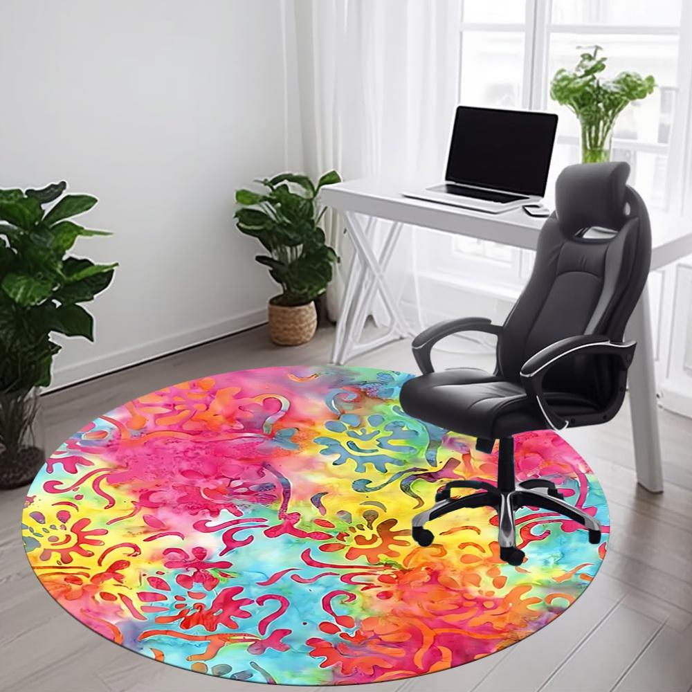1pc Tie Dye Pattern Chair Carpet for Office, Round Non Slip Durable Large Size Office Carpet, Suitable for Office