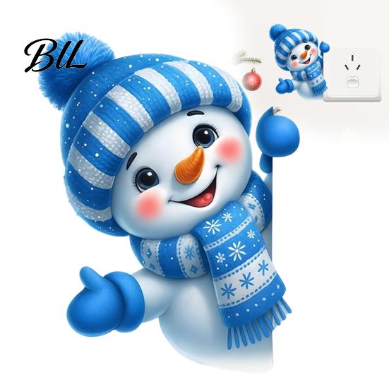 Cute Cartoon Wall Art Snowman Switch Sticker, Self-Adhesive PVC Decorative Decal, Blue And Sticker White Winter Theme for Living Room Kids Home