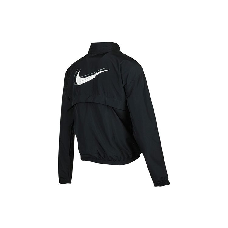 Nike Куртка женская Dri-FIT Swoosh Run со светоотражающим логотипом и принтом, складная, с воротником-стойкой, черная DD4926-010