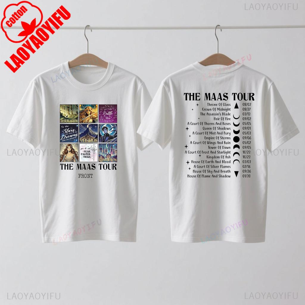 Сара Дж. Маас SJM Мерч Мировой Тур Футболка Престол Стекла Атрибутика Фаната Сумерки Мода Повседневный Комфорт Хлопковые Футболки