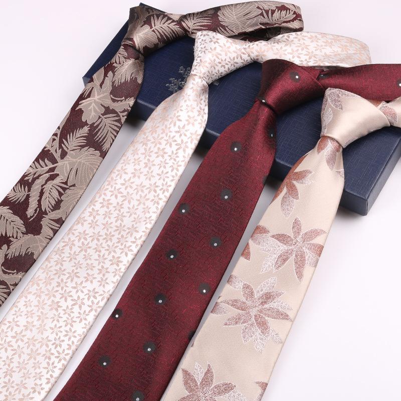 Tie Men'S Pattern Business Dress Banquet Host Jacquard 8Cm Retro Style Dress Coffee Color Floral Hand Payment