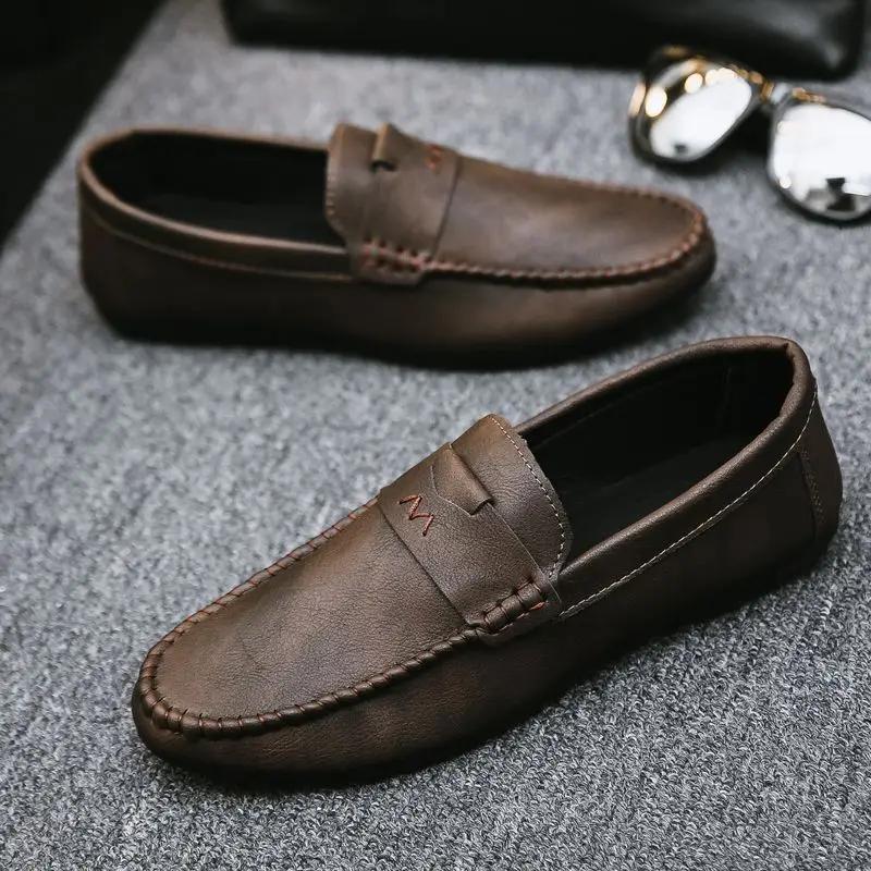 FashionMale Casual Shoe Non Slip and Waterproof Men's Leather Shoes Round Toe Flat Classic Original Shipping Free Luxury Sale Slip-on