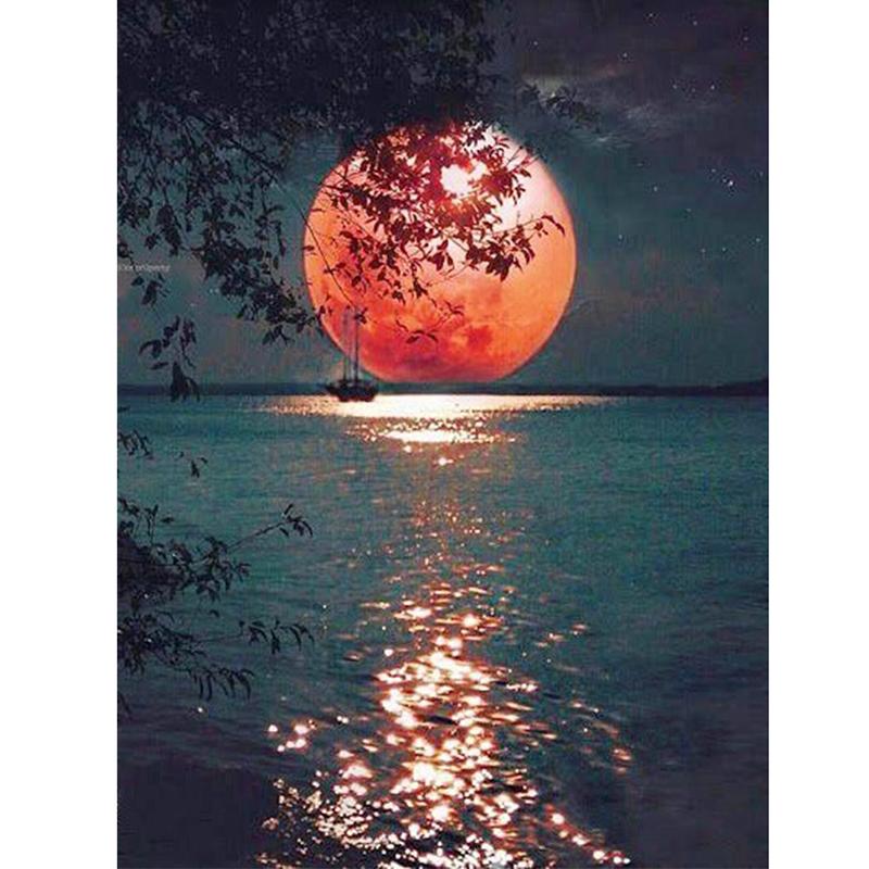 DIY Лунный пейзаж 5D алмазная живопись полный круглый дрель пейзаж Алмазная вышивка наборы крестиков мозаика настенное искусство домашний декор