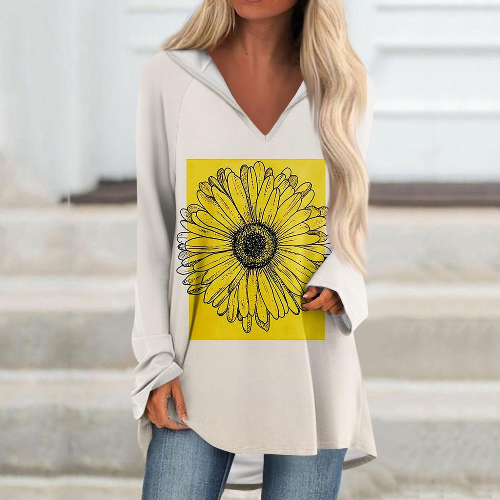 Женские свободные топы с V-образным вырезом и капюшоном с длинными рукавами, повседневные топы, домашние пижамы для отдыха, топы