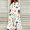 Summer Dress For Women Casual Floral  Printed V-Neck Short-Sleeve Button Pocket Beach Swing Dress