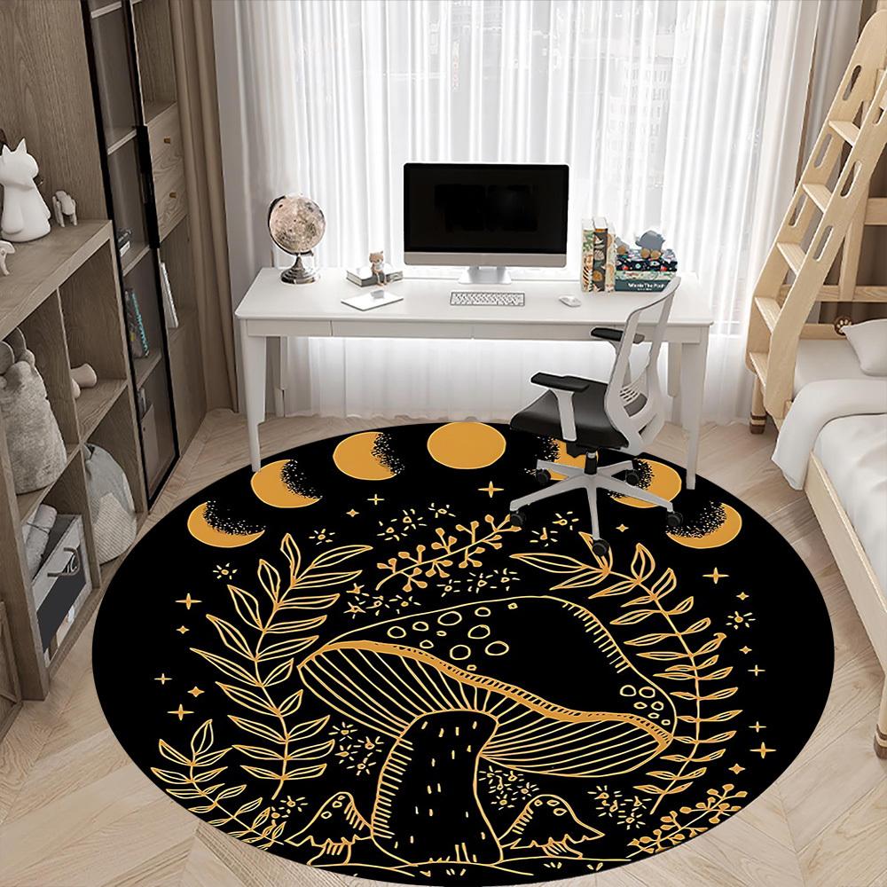 1pc Moon Phase Mushroom Phase Office Round Area Rug, Mat Suitable For Office, Under Office Chairs Bedroom Living Room Home Decor, Room Deco