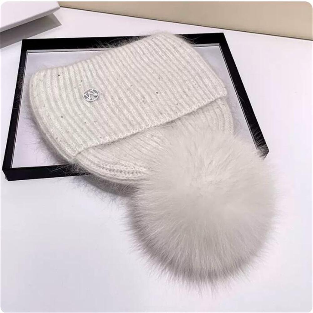 Шапка из натурального лисьего меха с помпоном, теплая зимняя шапка для женщин и девочек, шапка с натуральным помпоном, уличная лыжная вязаная толстая шапка