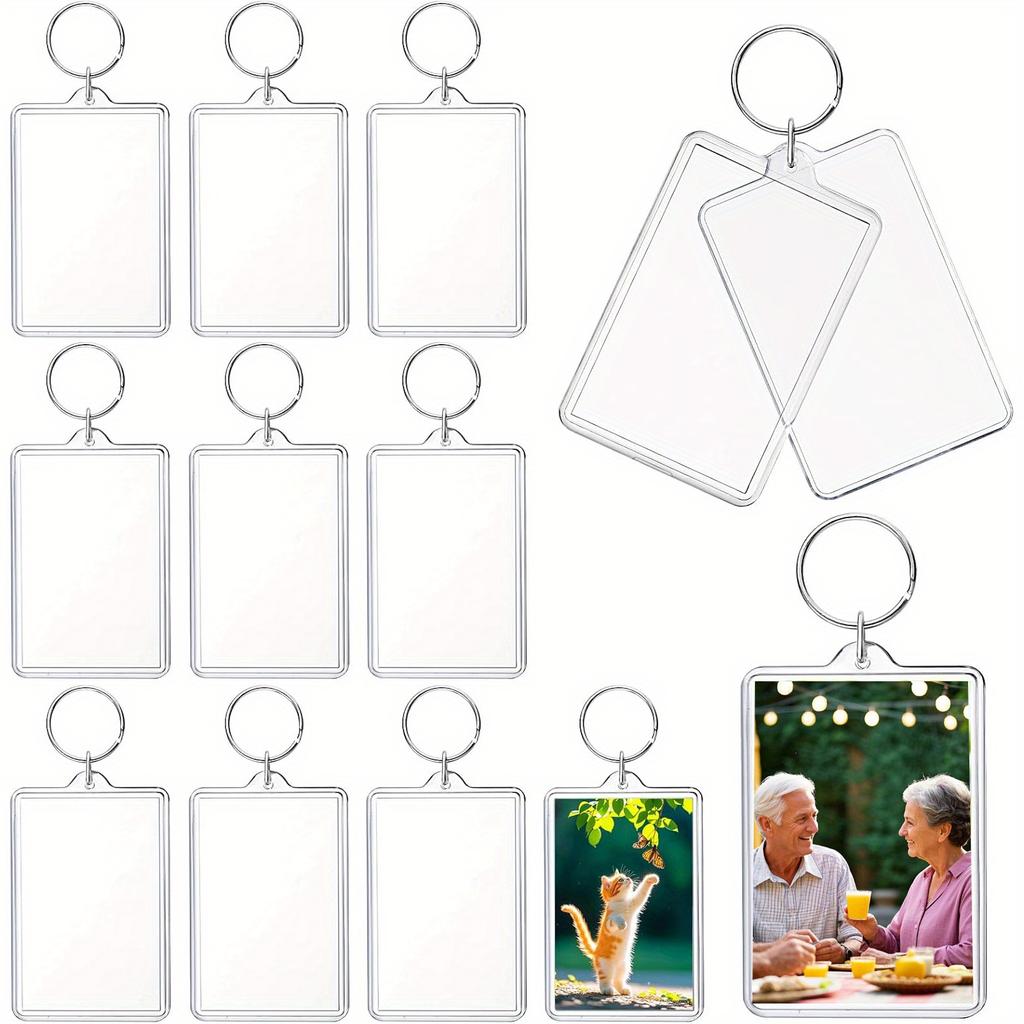 12 Pieces Photo Frame Keychain, Clear Acrylic Photo Keychain for Personalisation and Passport Photo Size, Clear Double Sided Blank Picture Keychain