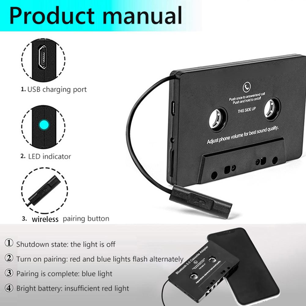 Авто Bluetooth конвертер автомобильный магнитофон AAC MP3 SBC 3,5 мм AUX HIFI стерео аудио адаптер беспроводной аудиокассетный музыкальный плеер с микрофоном